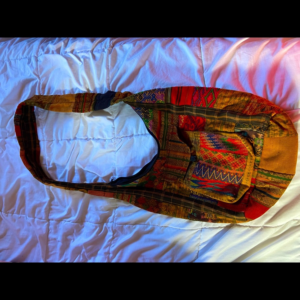 Hippy Multi-fabric Loose Casual Brown Long Strap Bag